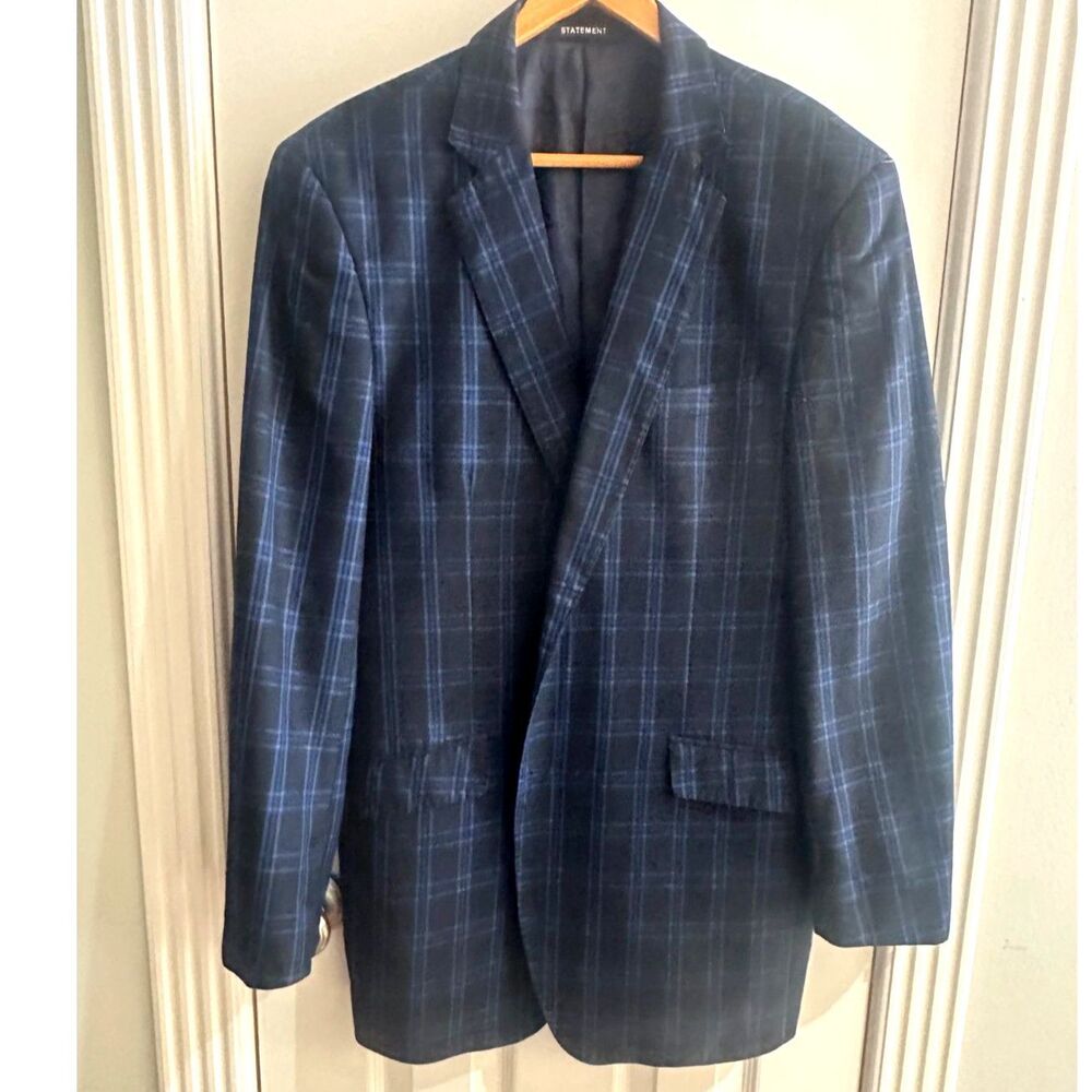 Statement Men's Plaid Blazer 42L — 100% Virgin Wool, Made in Italy
